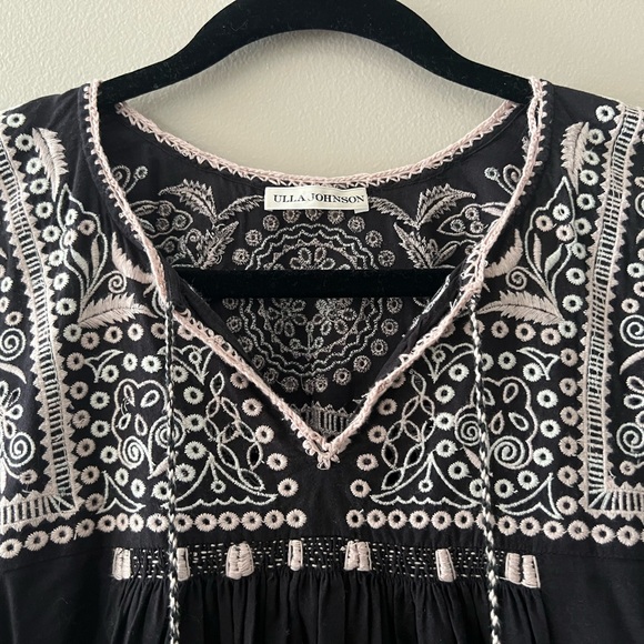 Ulla Johnson Embroidered Tunic Dress - Size 8 - Black with Lilac stitching - Picture 2 of 12